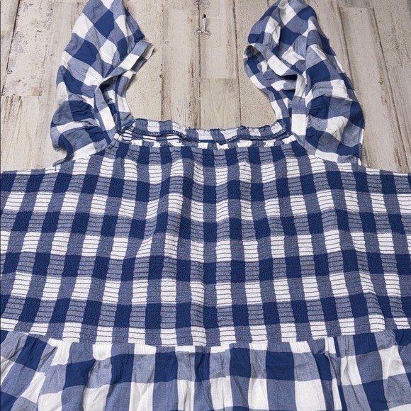 Old Navy Smocked Fit & Flare Mini Dress Plus Size 4X Flutter Sleeve Gingham Blue - Picture 12 of 15